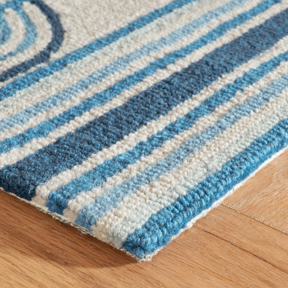 Button Hand Micro Hooked Wool Rug | Blue