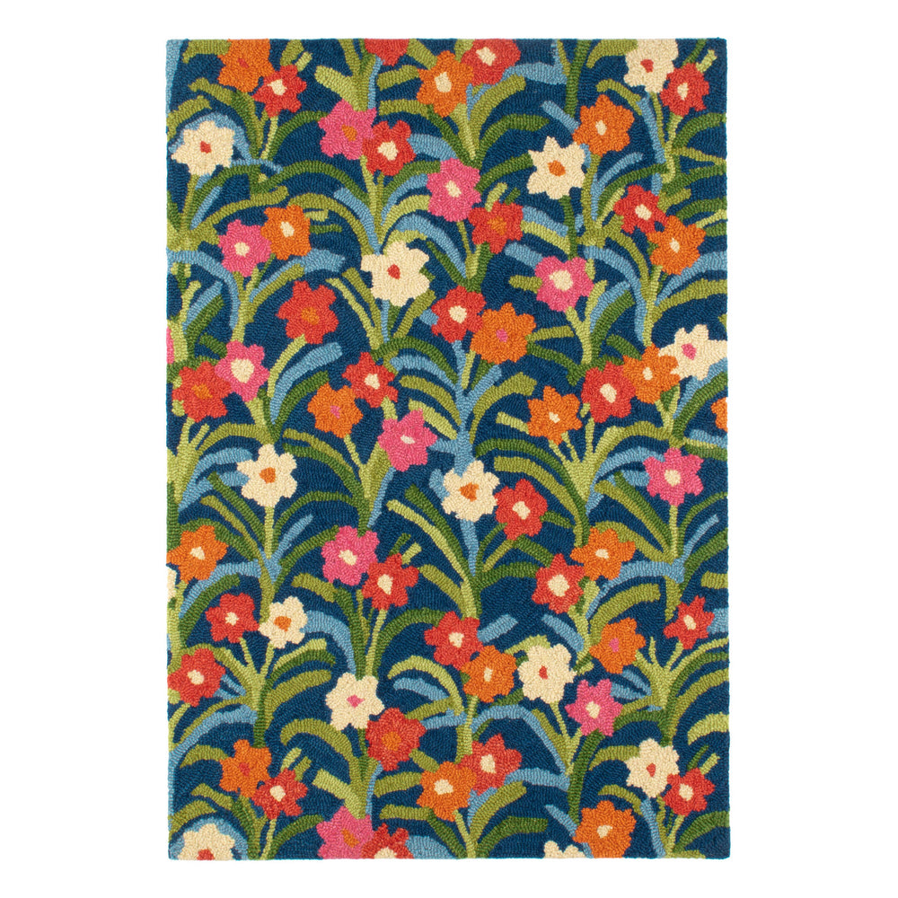 Playful Posies Hand Micro Hooked Wool Rug | Navy