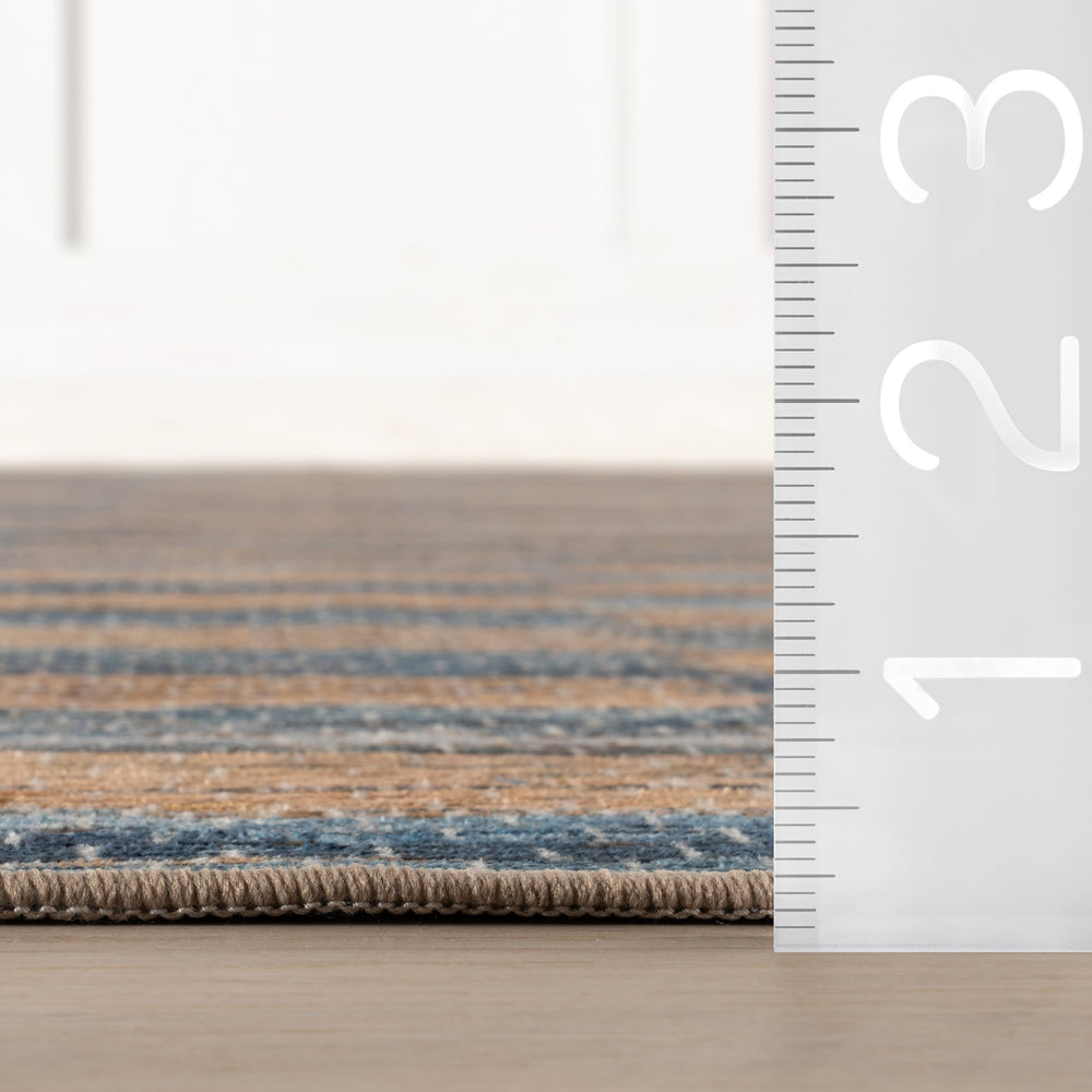 Ravel Stripe Machine Washable Rug | Blue