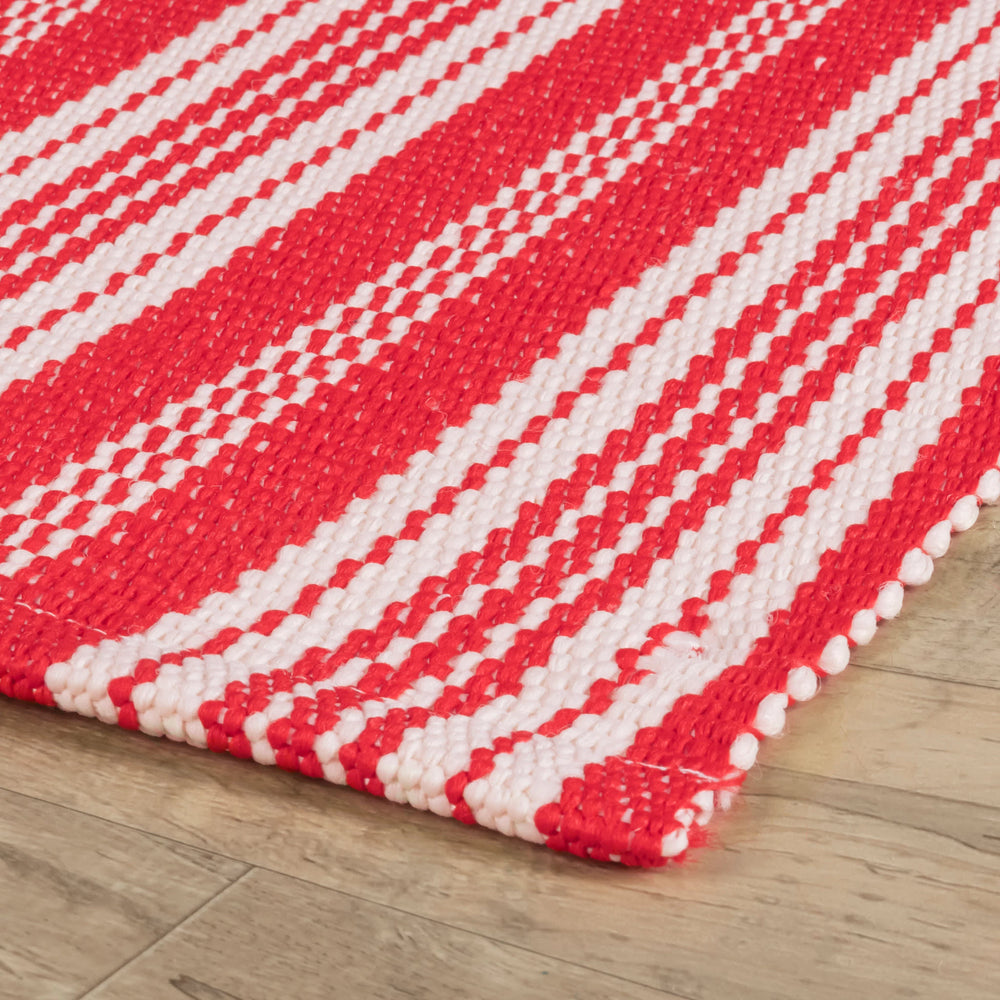 Ticking Stripe Handwoven Indoor/Outdoor Rug | Red/Ivory