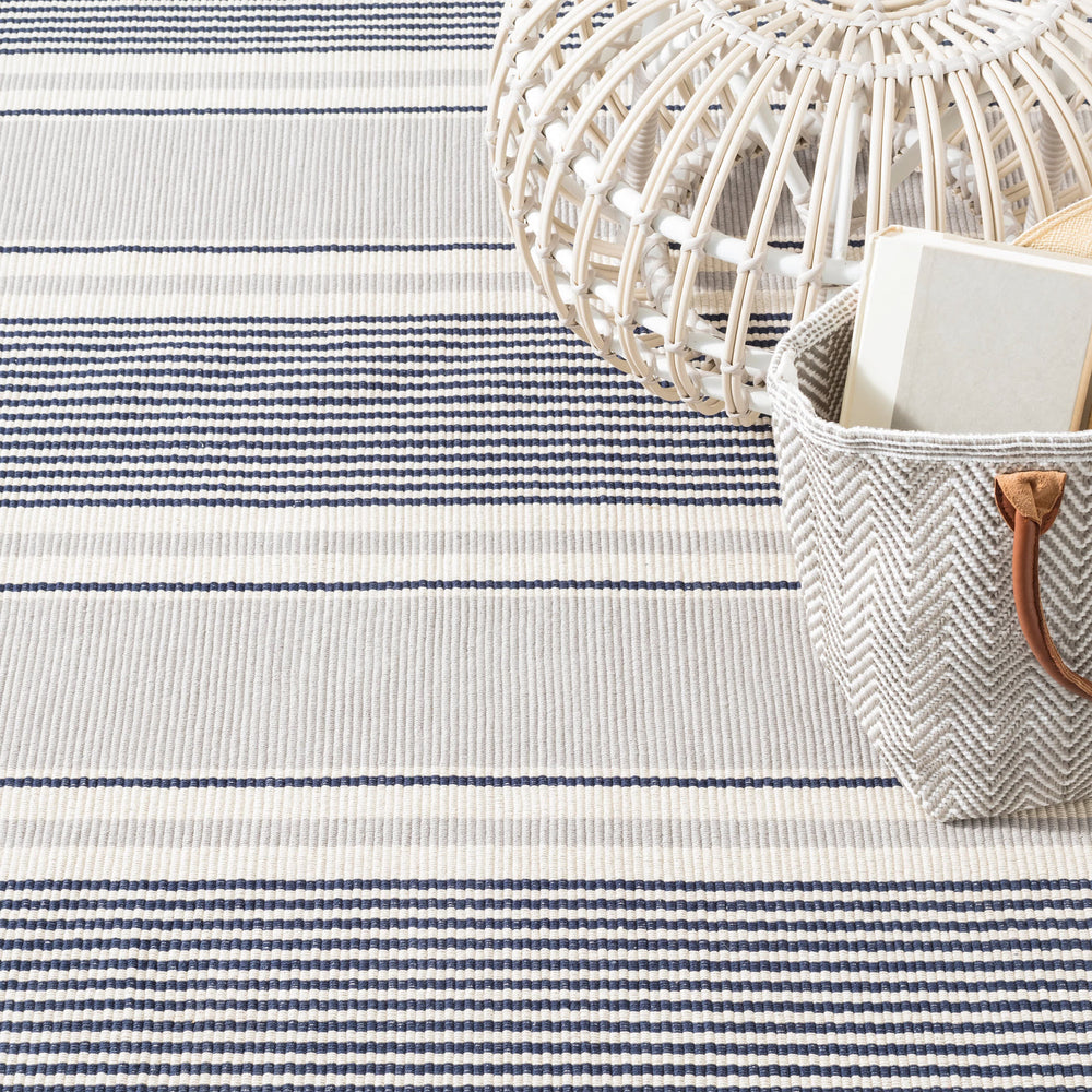 Gunner Stripe Handwoven Cotton Rug | Blue