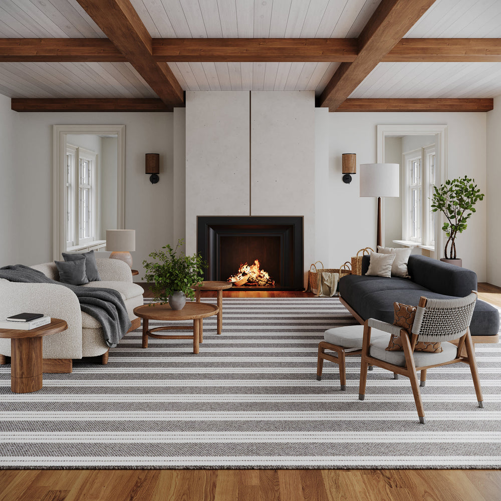 Meredith Wide Striped Indoor/Outdoor Custom Rug | Grey