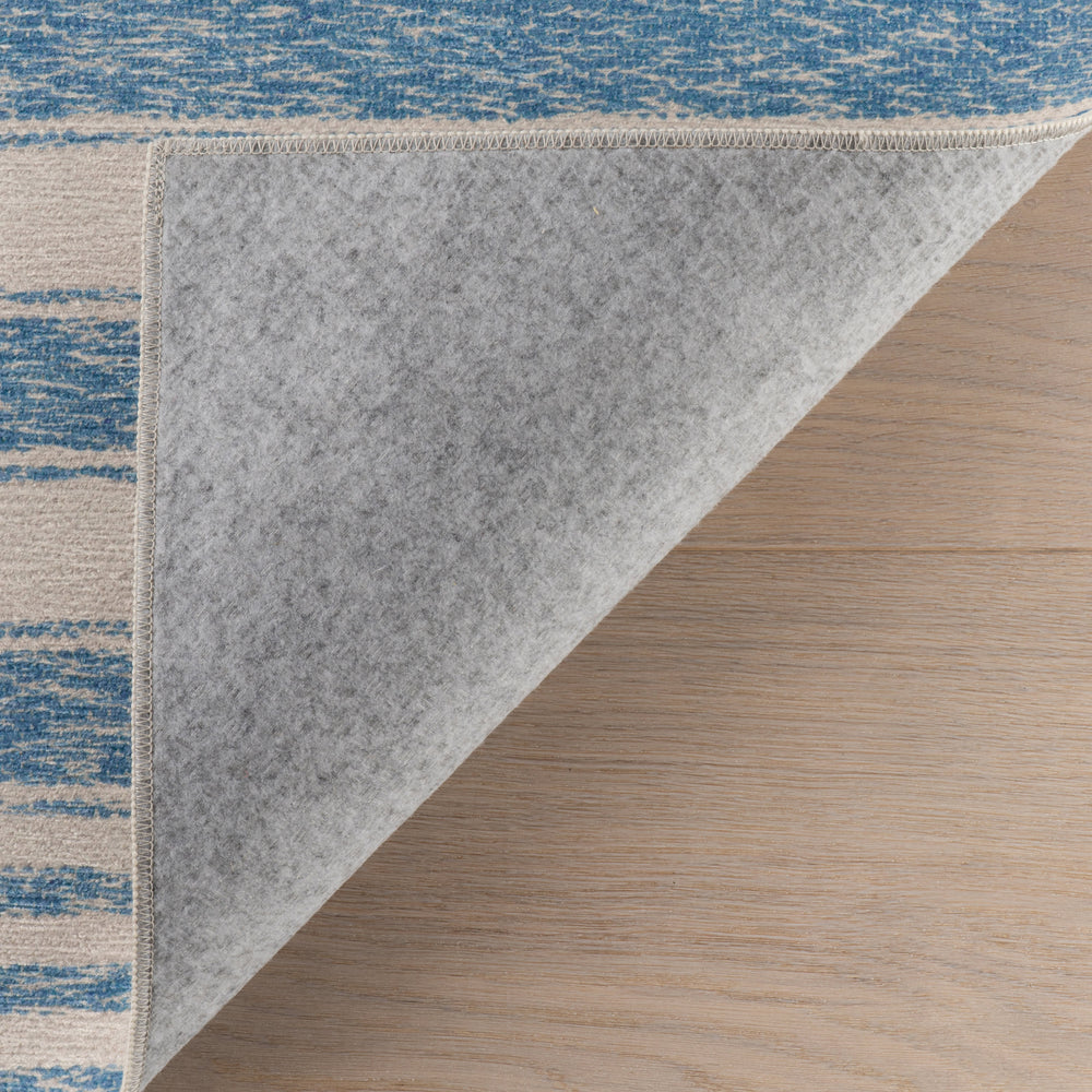 Vion Coastal Striped Machine Washable Rug | Blue
