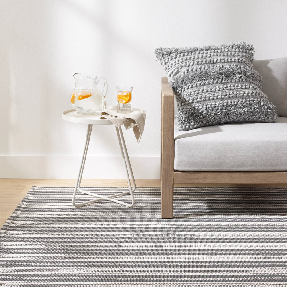 Ticking Stripe Handwoven Indoor/Outdoor Rug | Grey/Ivory