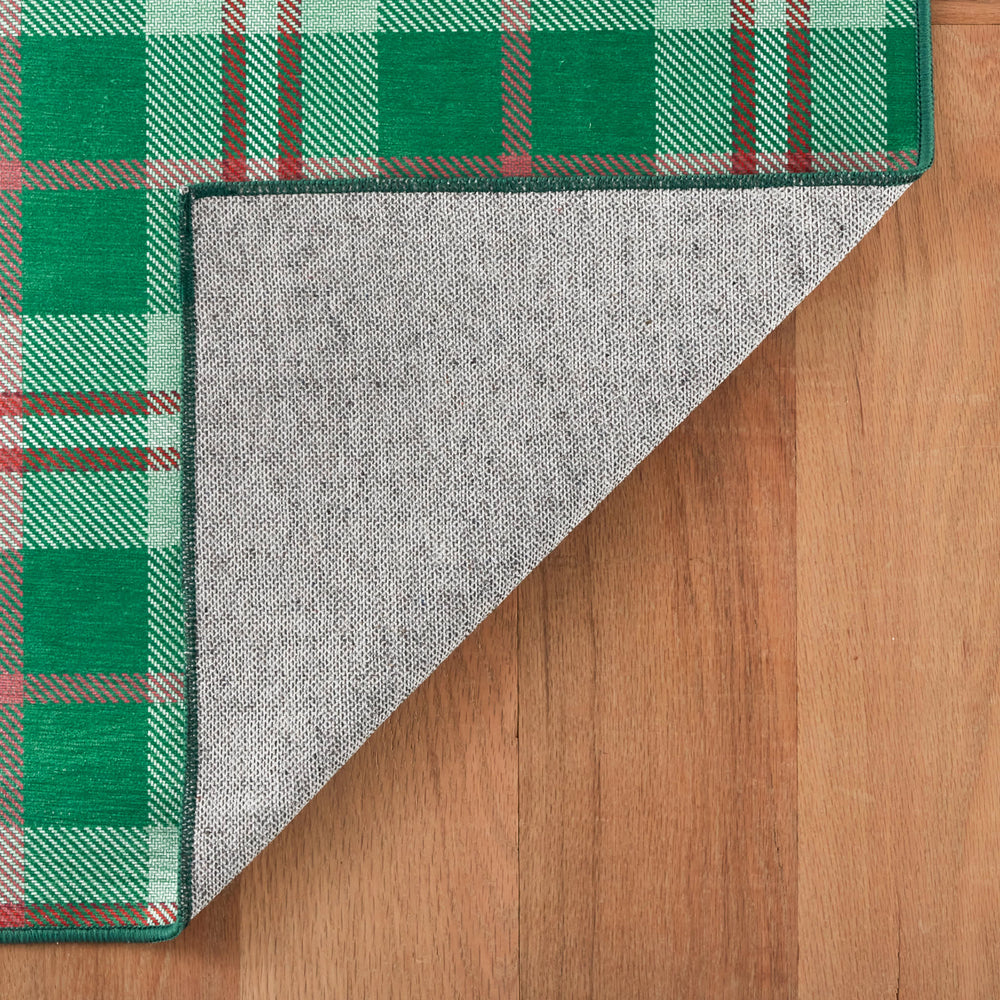 Jolly Plaid Machine Washable Rug | Green