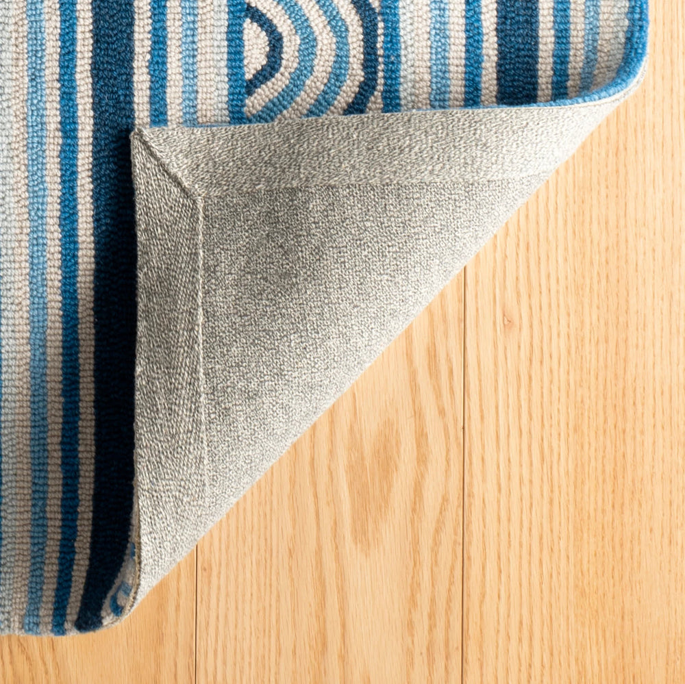 Button Hand Micro Hooked Wool Rug | Blue
