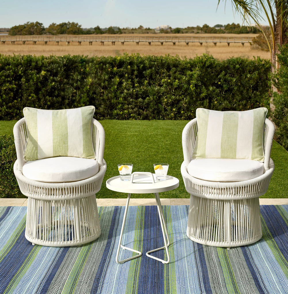 Fiesta Stripe Handwoven Indoor/Outdoor Rug | French Blue/Green