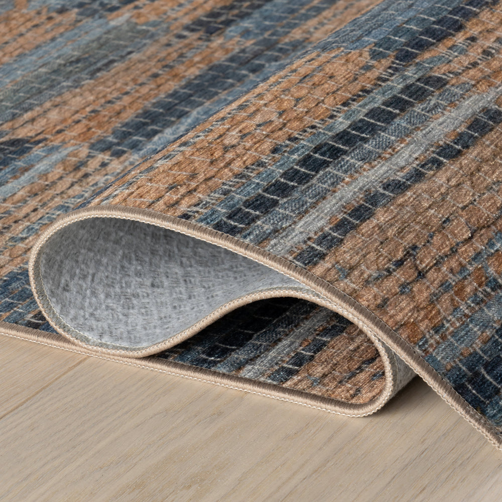 Ravel Stripe Machine Washable Rug | Blue