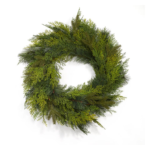 28" Mixed Greenery Wreath | Green