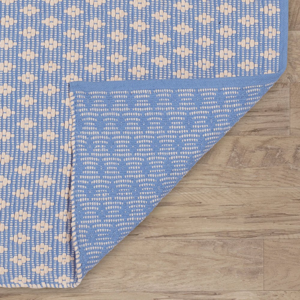 Dainty Diamond Handwoven Cotton Rug | Denim/Ivory