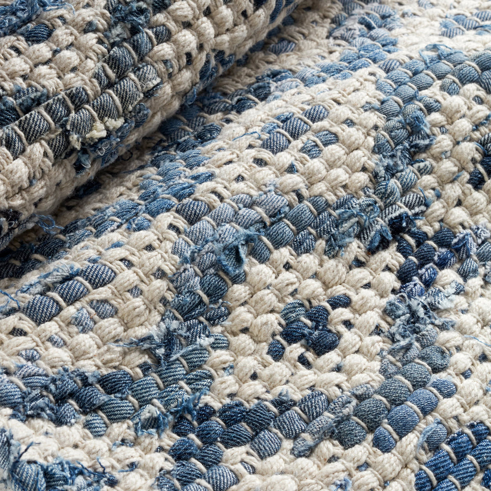 Denim Rag Diamond Handwoven Cotton Rug | Ivory
