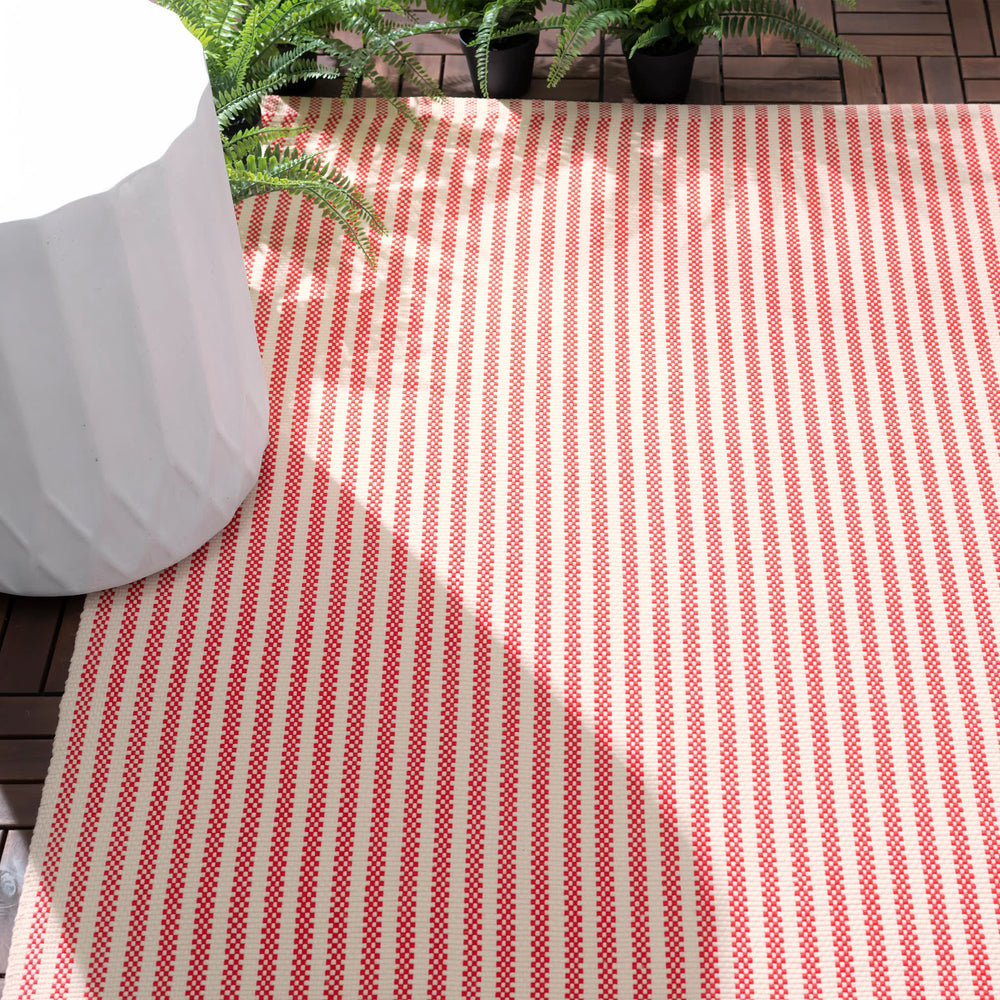 Pinstripe Handwoven Indoor/Outdoor Rug | Red/Ivory