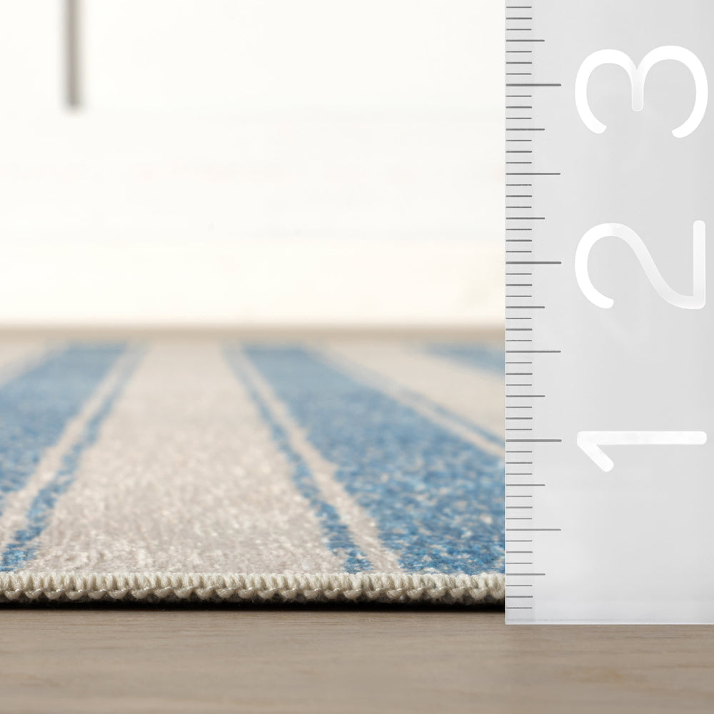 Vion Coastal Striped Machine Washable Rug | Blue