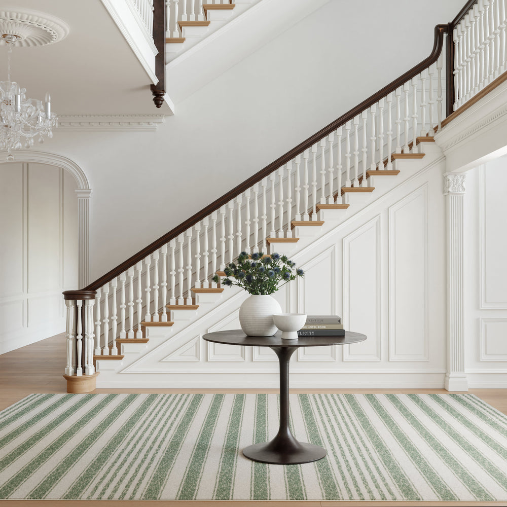 Vion Coastal Striped Machine Washable Rug | Green