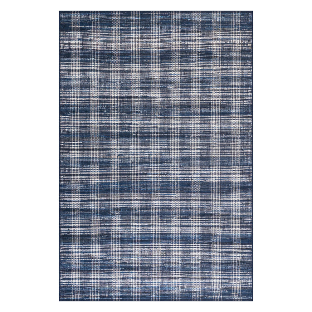 Denim Plaid Machine Washable Rug | Blue