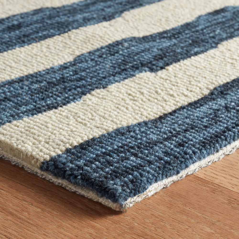 Silas Stripe Hand Micro Hooked Wool Rug | Navy