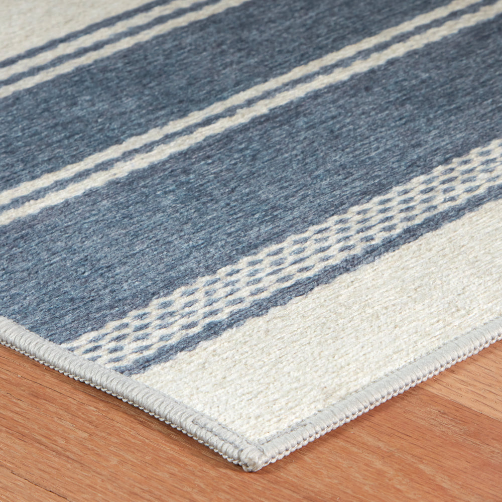 Bowman Stripe Machine Washable Rug | Blue
