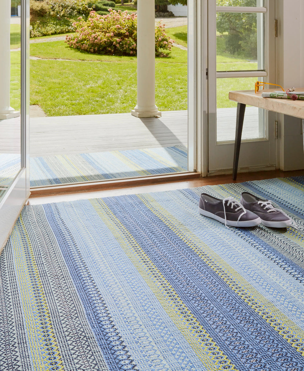 Fiesta Stripe Handwoven Indoor/Outdoor Rug | French Blue/Green