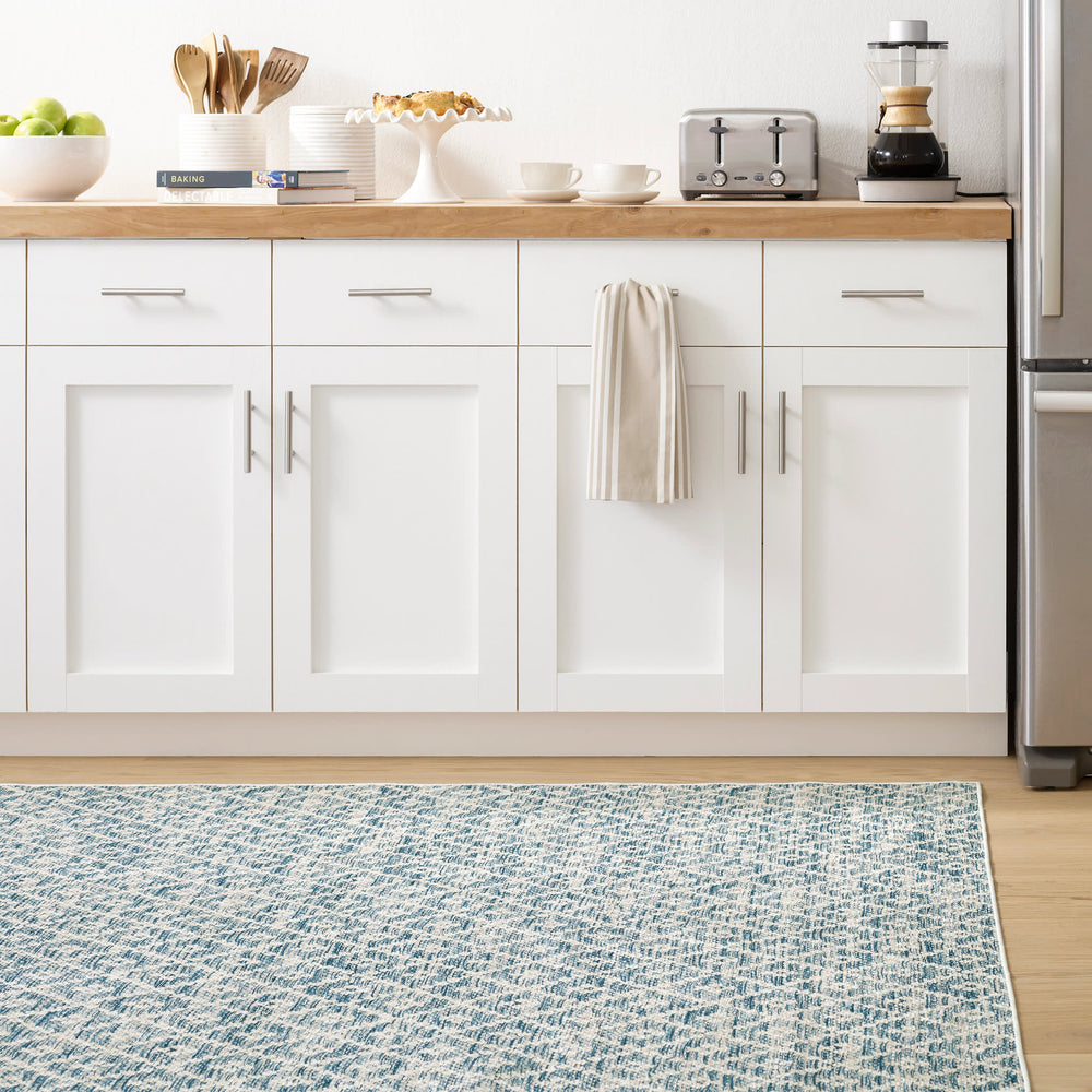 Melange Diamond Machine Washable Rug | Blue
