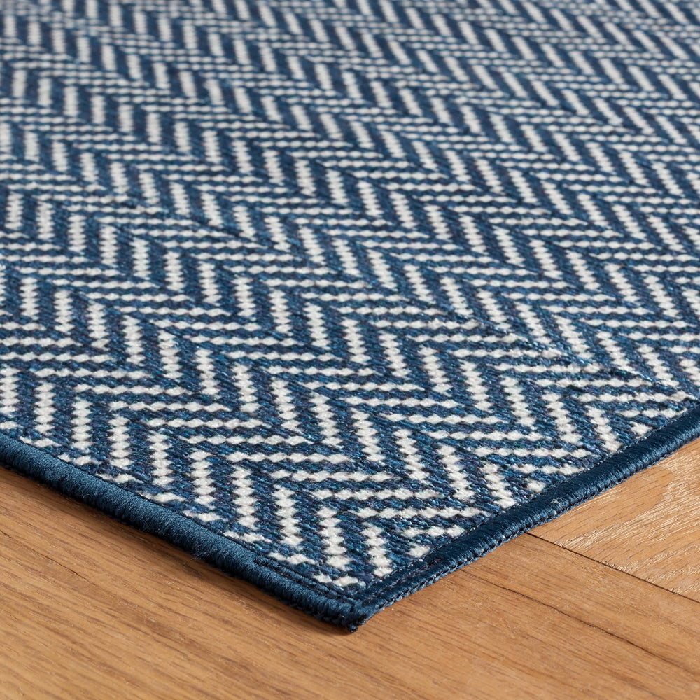Herringbone Machine Washable Rug | Navy