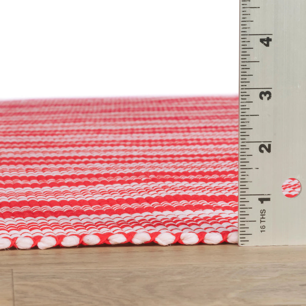 Ticking Stripe Handwoven Indoor/Outdoor Rug | Red/Ivory
