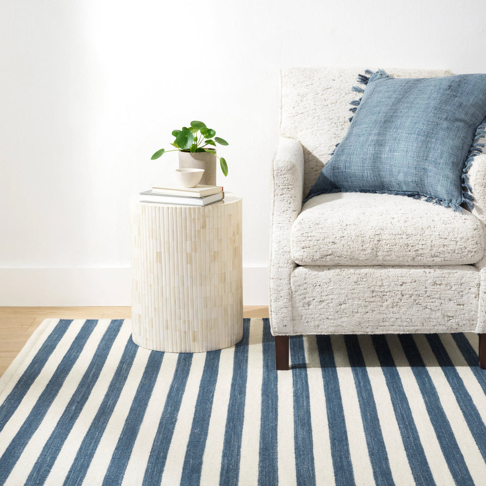 Ladder Stripe Handwoven Wool Rug | Navy/Ivory
