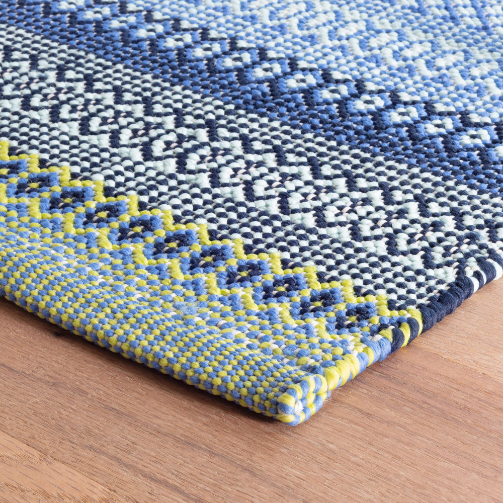 Fiesta Stripe Handwoven Indoor/Outdoor Rug | French Blue/Green
