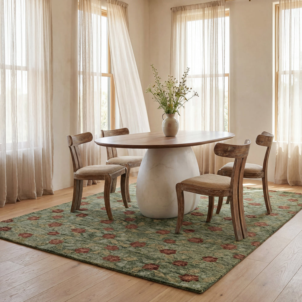 Genevive Modern Floral Wool Rug | Green
