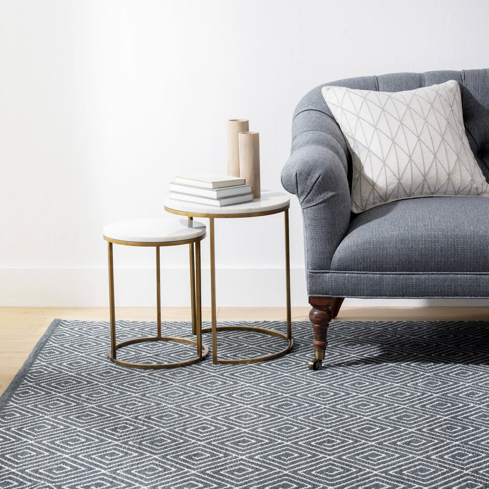 Geo Diamond Handwoven Wool Rug | Grey/Ivory