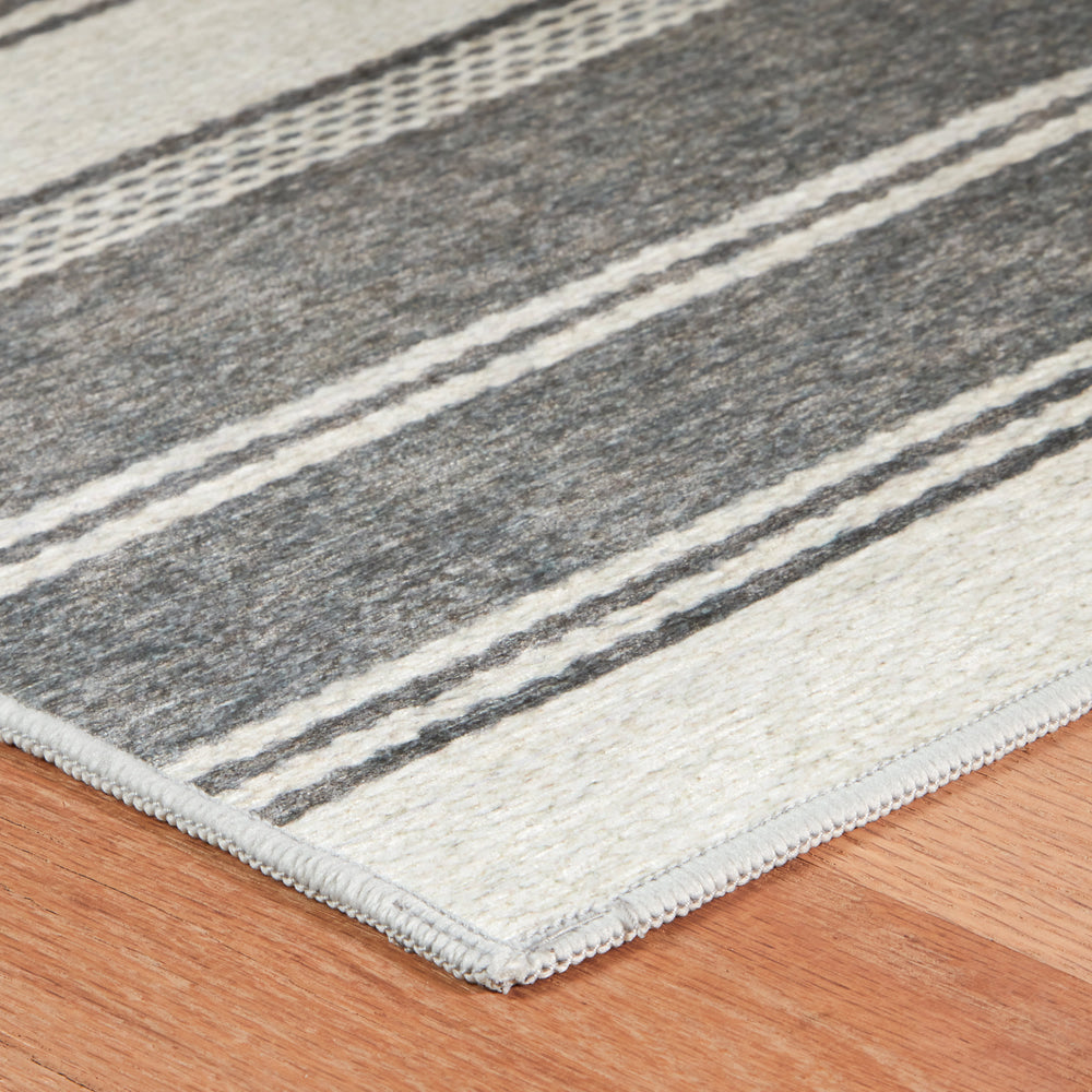 Bowman Stripe Machine Washable Rug | Grey
