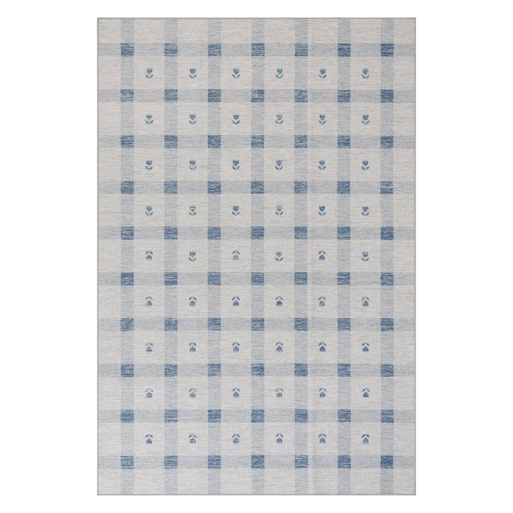Gingham Machine Washable Rug | Blue