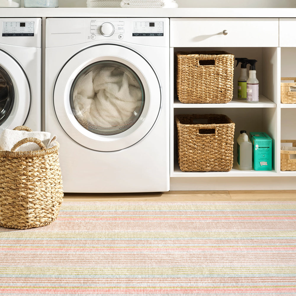 Ana Ticking Machine Washable Rug | Aqua