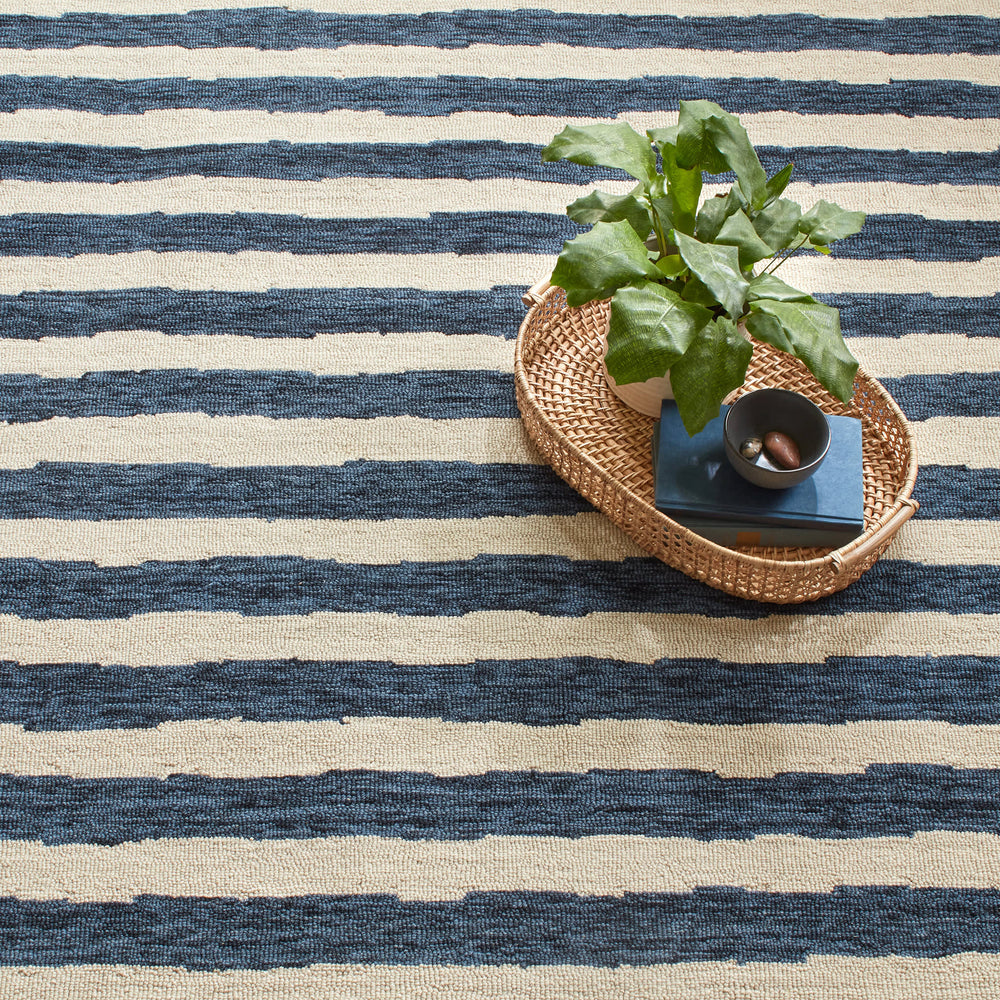 Silas Stripe Hand Micro Hooked Wool Rug | Navy