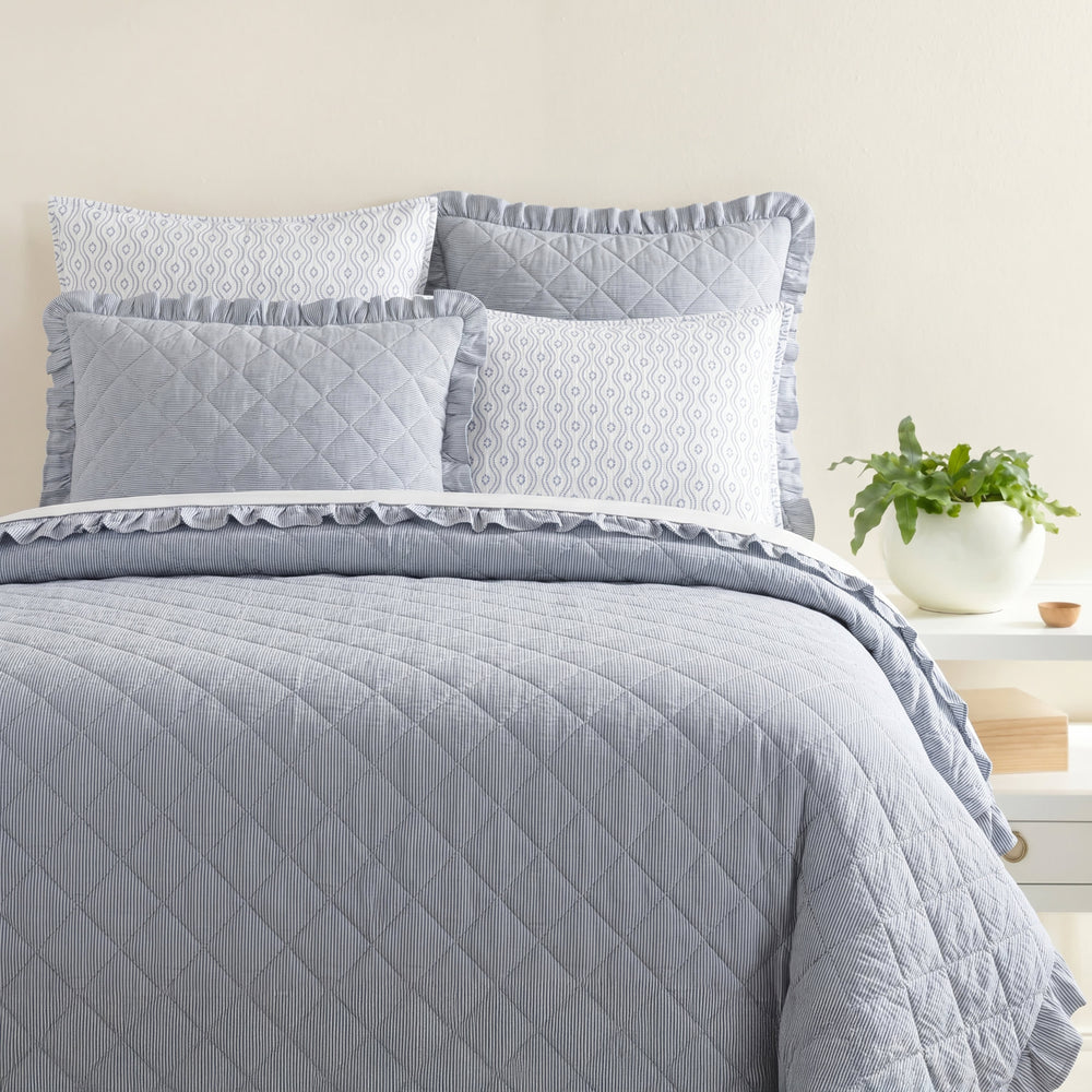 Parris Stripe Linen Quilt | French Blue