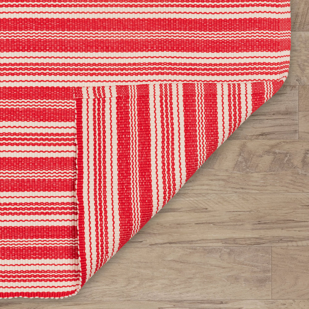 Ticking Stripe Handwoven Indoor/Outdoor Rug | Red/Ivory