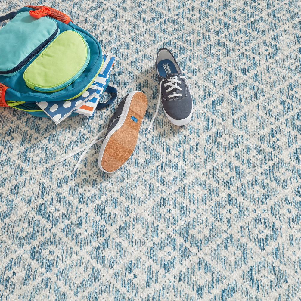 Melange Diamond Machine Washable Rug | Blue