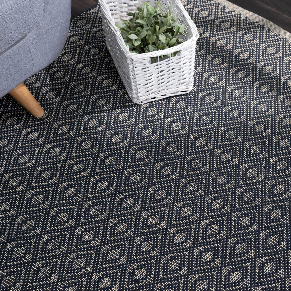 Optic Diamond Handwoven Cotton Rug | Navy/Ivory