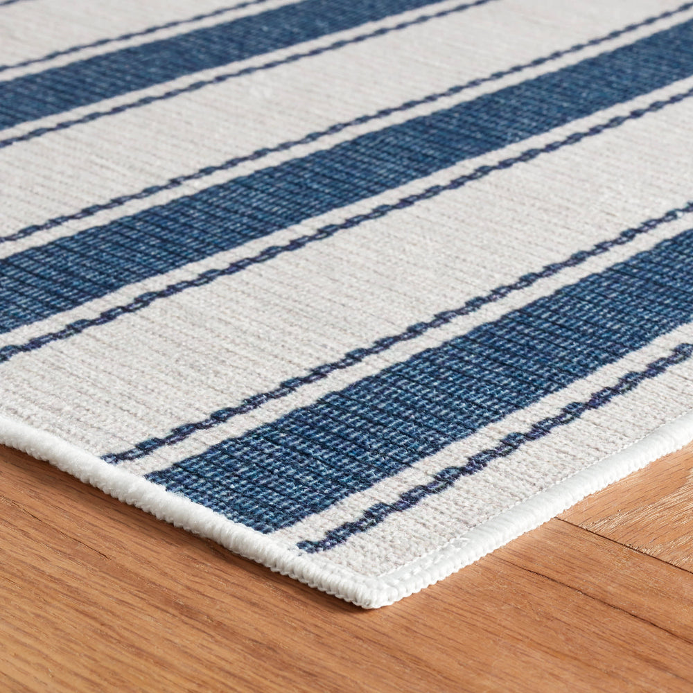 Awning Stripe Machine Washable Rug | Blue