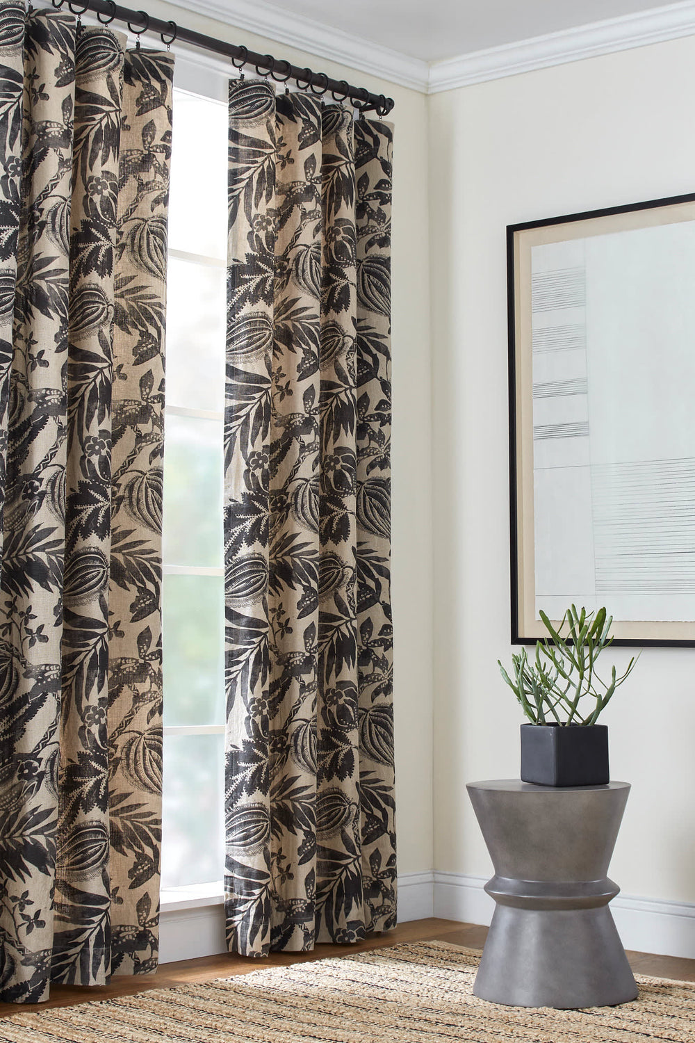 Antigua Linen Curtain Panel | Black