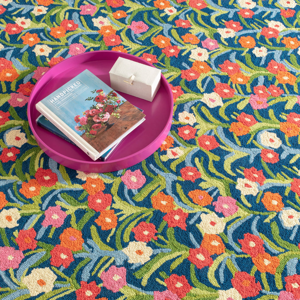 Playful Posies Hand Micro Hooked Wool Rug | Navy