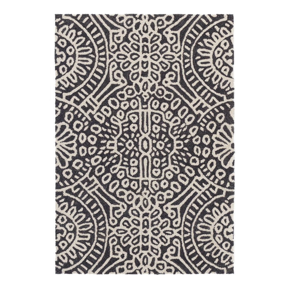 Temple Hand Micro Hooked Wool Rug | Charcoal