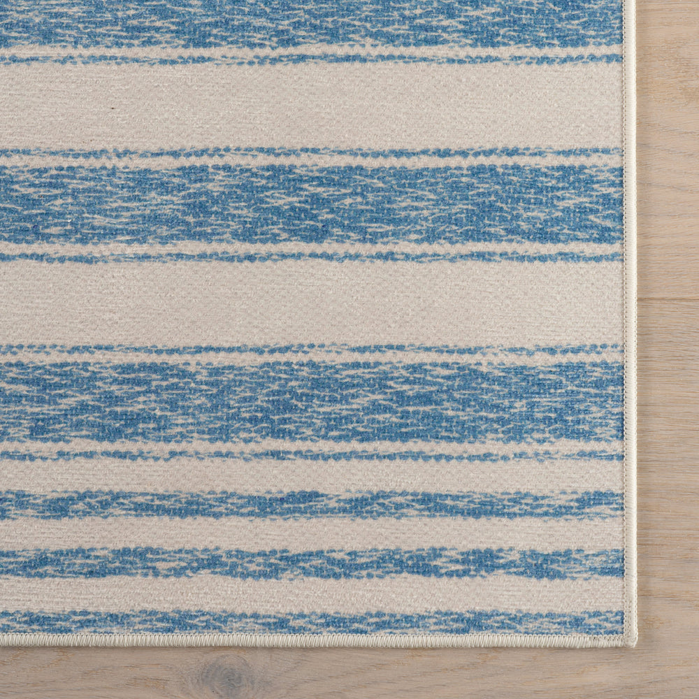 Vion Coastal Striped Machine Washable Rug | Blue
