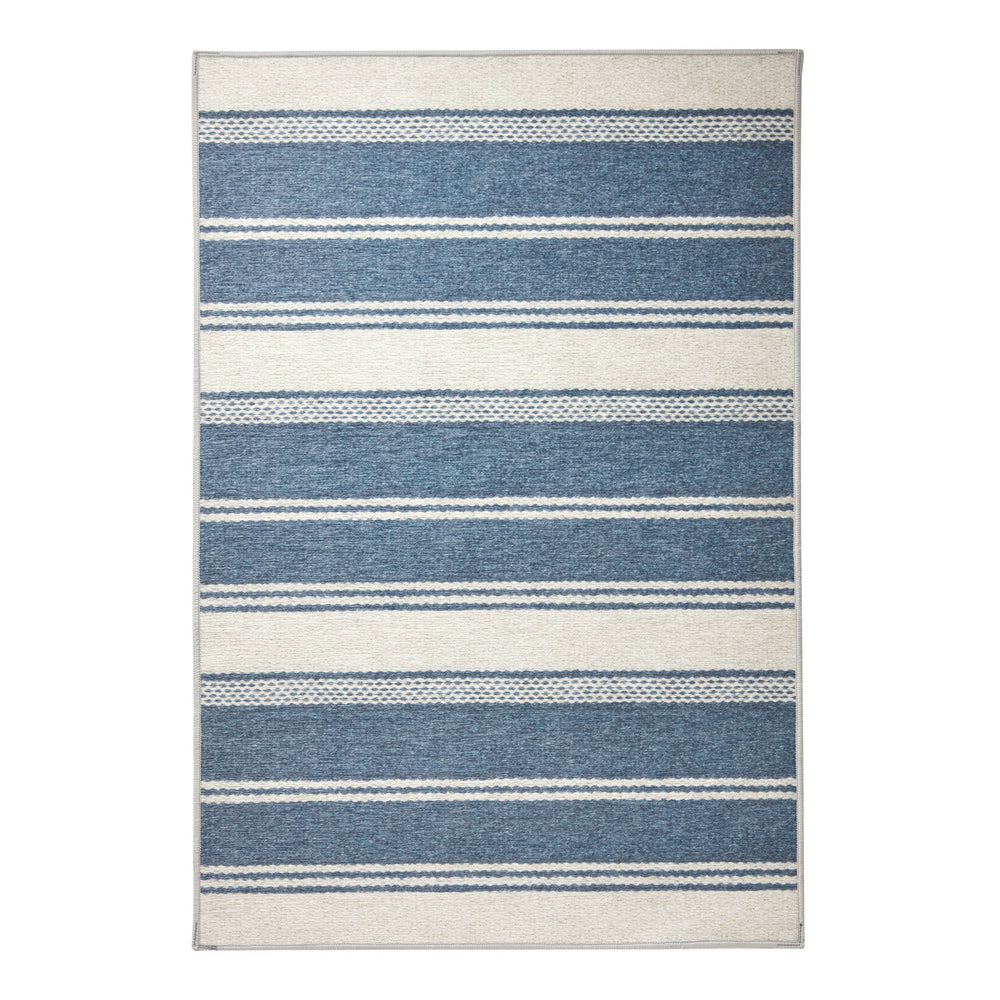 Bowman Stripe Machine Washable Rug | Blue