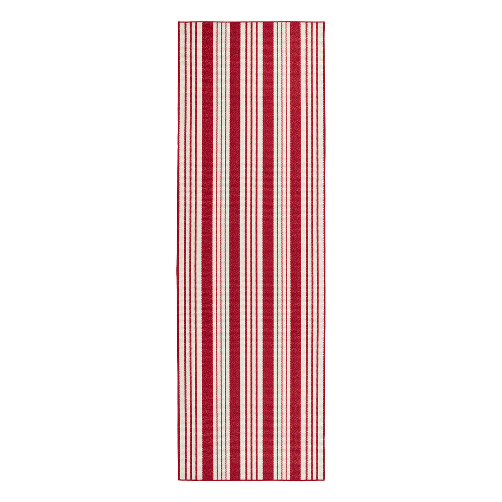 Abby Ticking Machine Washable Rug | Red