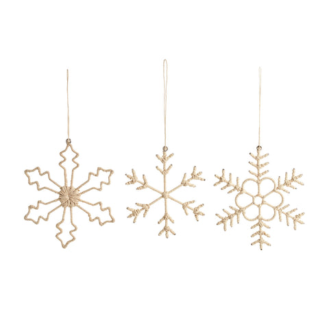 Jute Wrapped Snowflake Ornaments/Set of 3 | Ivory