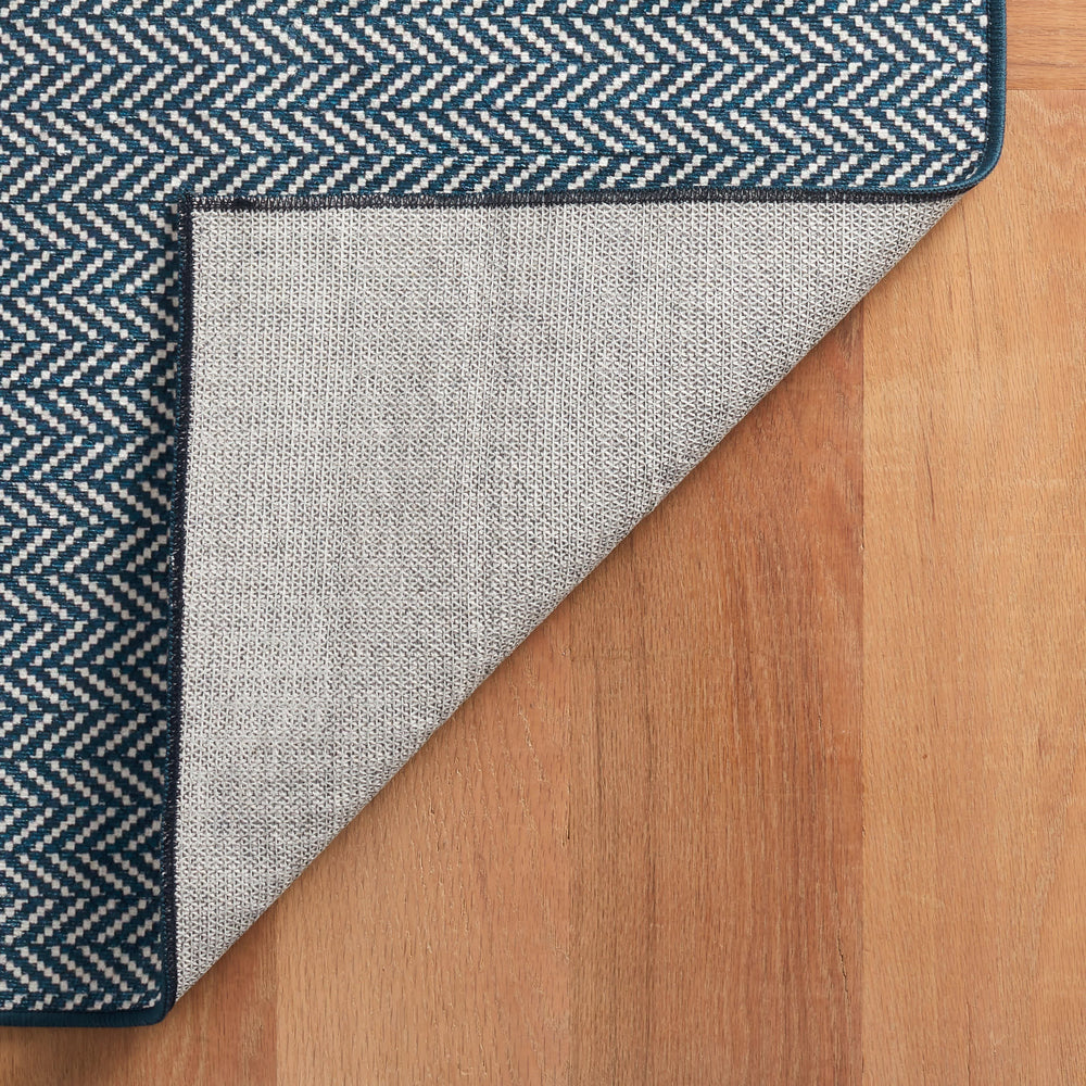 Herringbone Machine Washable Rug | Navy