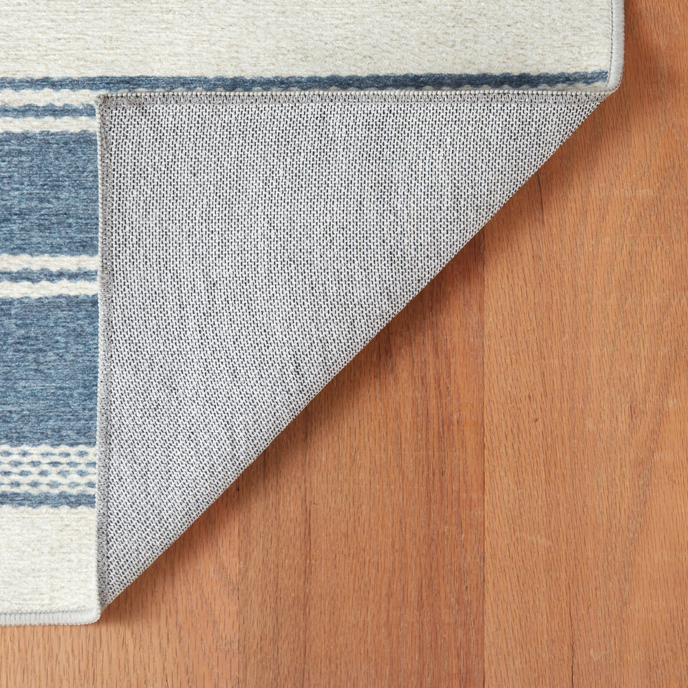 Bowman Stripe Machine Washable Rug | Blue