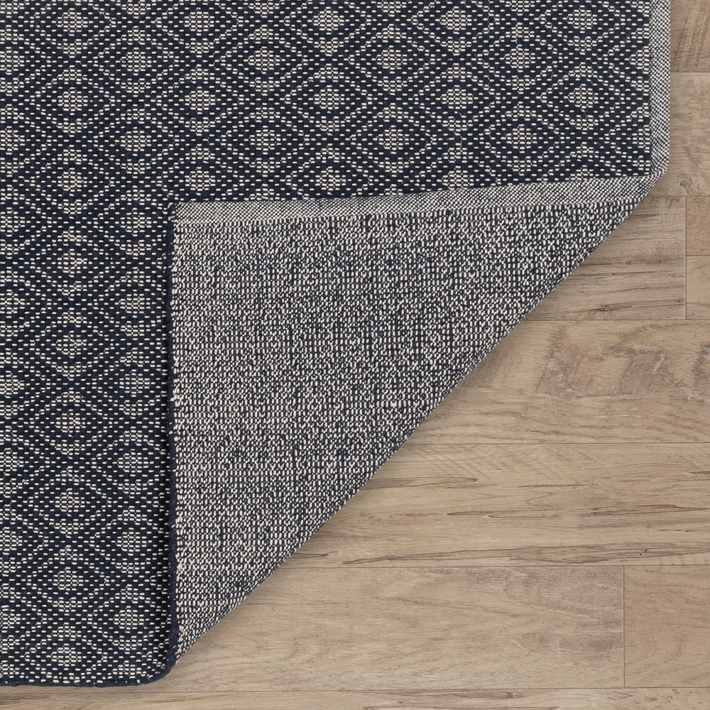 Optic Diamond Handwoven Cotton Rug | Navy/Ivory