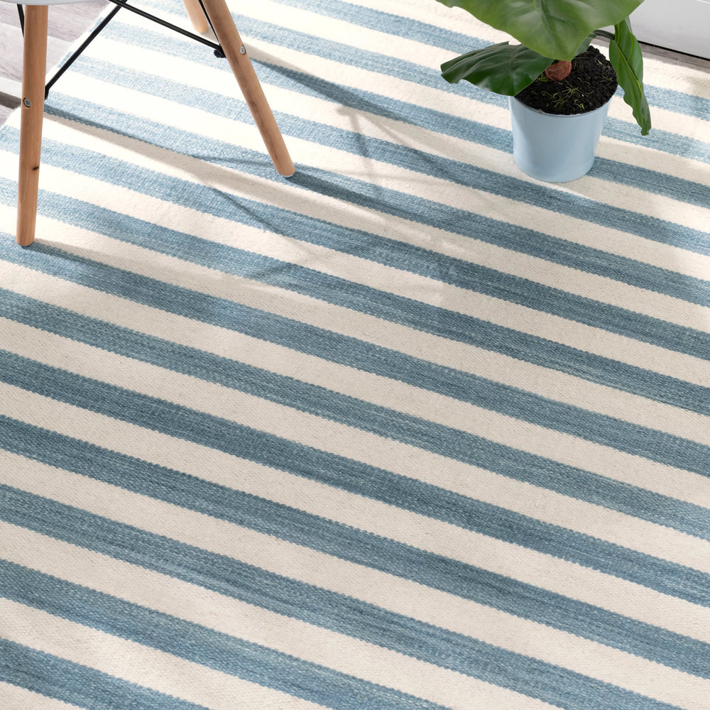 Ladder Stripe Handwoven Wool Rug | Blue/Ivory