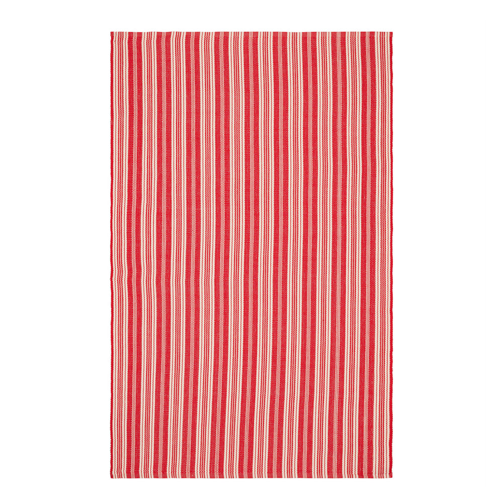 Ticking Stripe Handwoven Indoor/Outdoor Rug | Red/Ivory